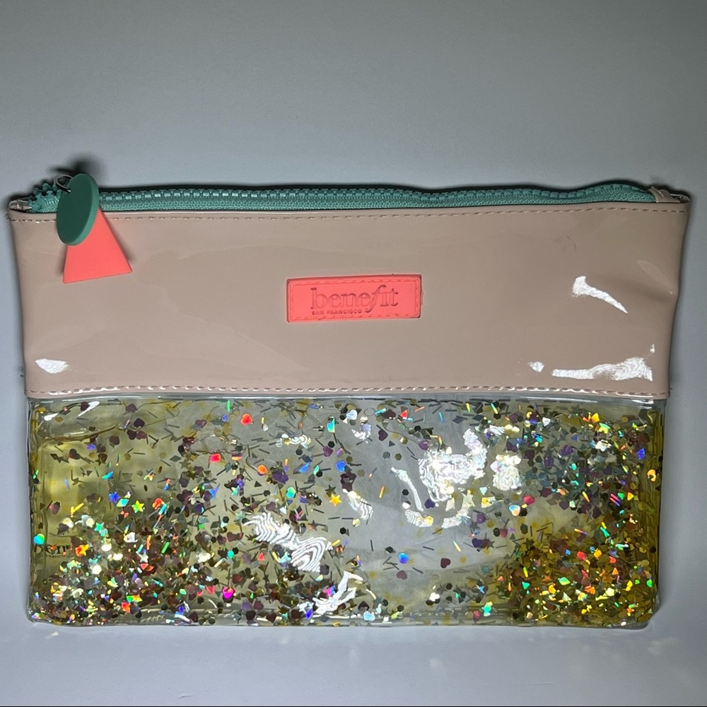 Benefit Beige and Glitter Cosmetic Bag
